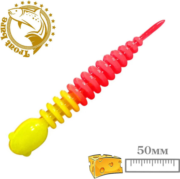Изображение товара Мягкая приманка Sansan Trout Lure Golovastik 50 Сыр Col 27 / TLСG50C27 (12шт, Lemon/Red)