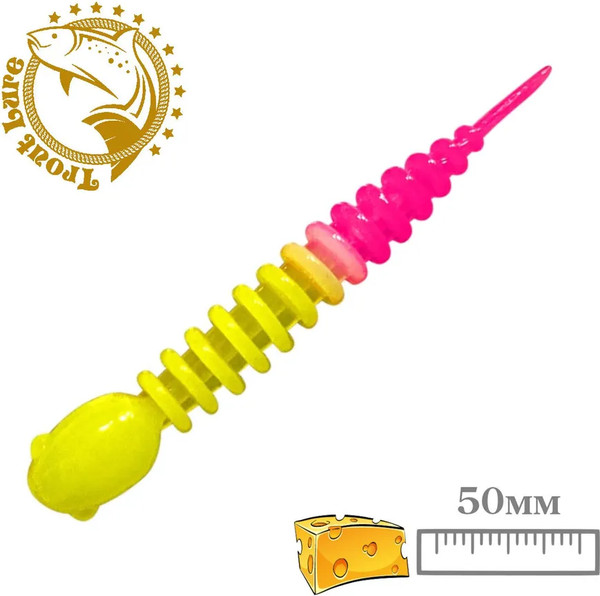 Изображение товара Мягкая приманка Sansan Trout Lure Golovastik 50 Сыр Col 30 / TLСG50C30 (12шт, Lemon/Pink)
