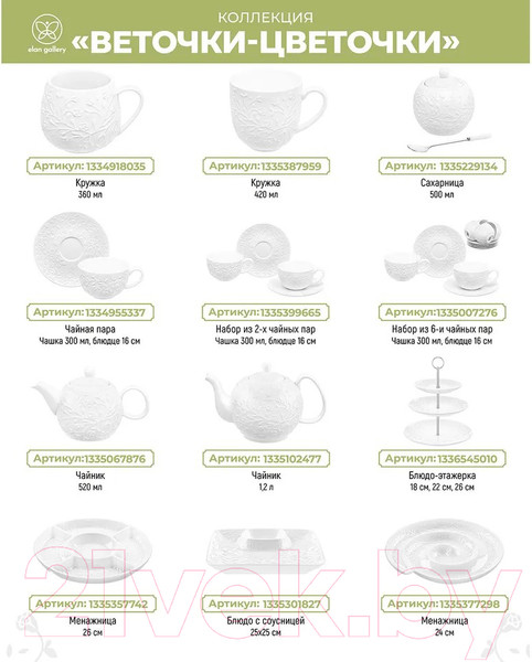 Изображение товара Набор кружек Elan Gallery Веточки-цветочки / 630082