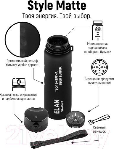 Изображение товара Бутылка для воды Elan Gallery Style Matte / 280210 (черный)