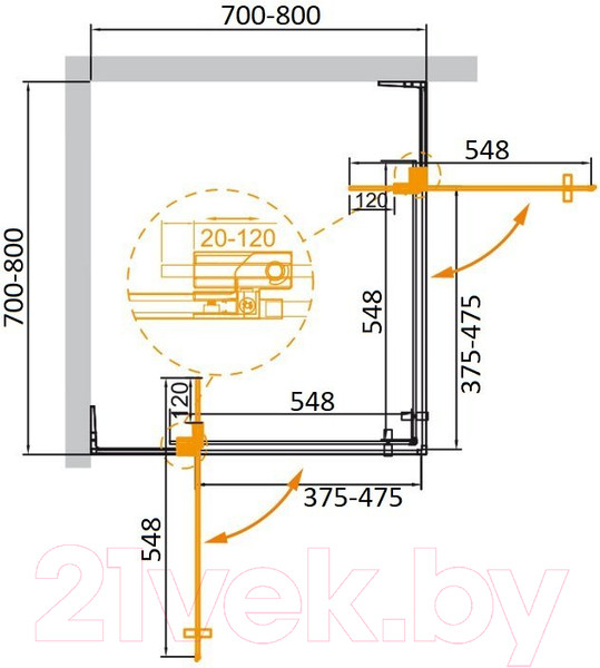 Изображение товара Душевой уголок Cezares SLIDER-A-2-70/80-C-BORO