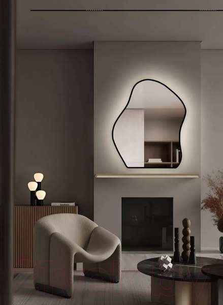 Изображение товара Зеркало Emze 76x92 / LED.CLOUD.UV.76.92.CHE.4K (черный с УФ-окантовкой и подсветкой)
