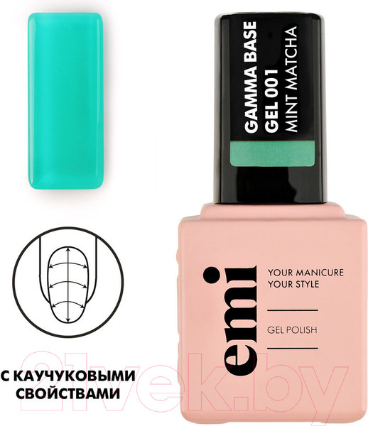 Изображение товара База для гель-лака E.Mi E.MiLac Gamma Base Gel №001 Mint matcha (9мл)