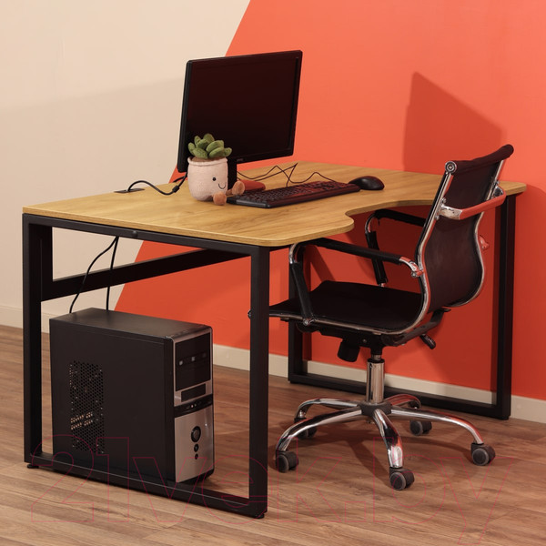 Изображение товара Письменный стол Millwood Каир 1 с вырезом 130x85x75 (дуб золотой Craft/металл черный)