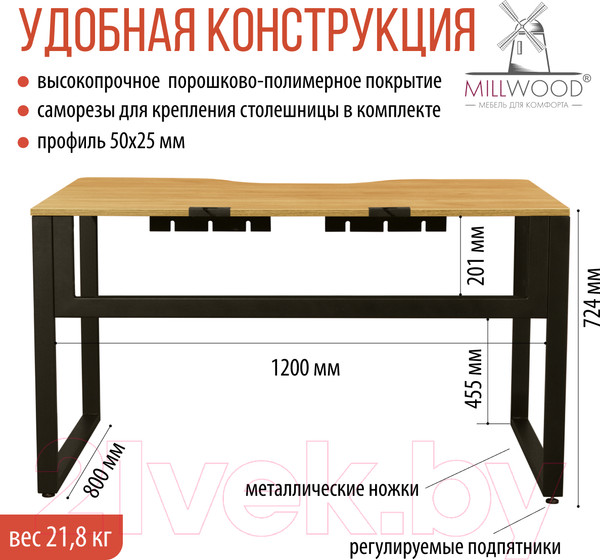 Изображение товара Письменный стол Millwood Каир 1 с вырезом 130x85x75 (дуб золотой Craft/металл черный)
