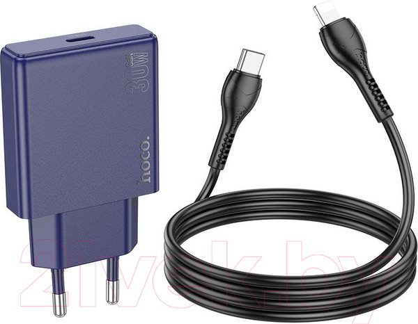 Изображение товара Зарядное устройство сетевое Hoco N44 + кабель Type-C to Lightning (титановый синий)