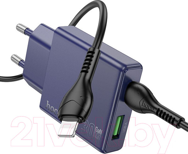 Изображение товара Зарядное устройство сетевое Hoco N45 + кабель Type-C to Lightning (титановый синий)