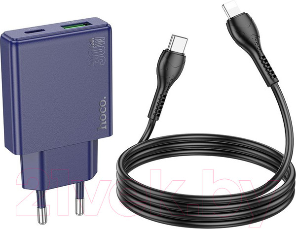 Изображение товара Зарядное устройство сетевое Hoco N45 + кабель Type-C to Lightning (титановый синий)