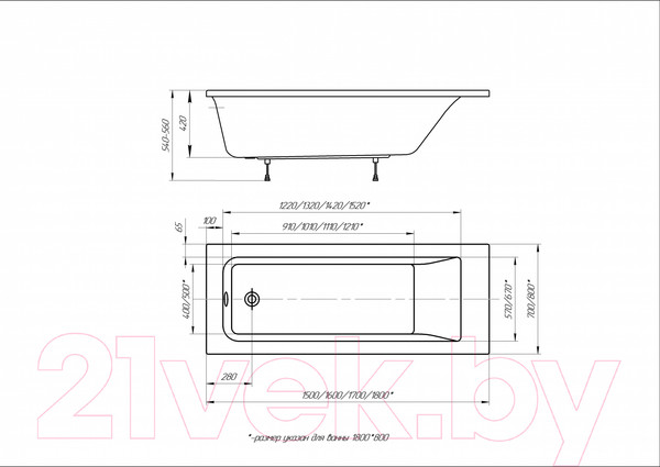 Изображение товара Ванна акриловая Aquatek Калибри 160x70 / KL160-0000001