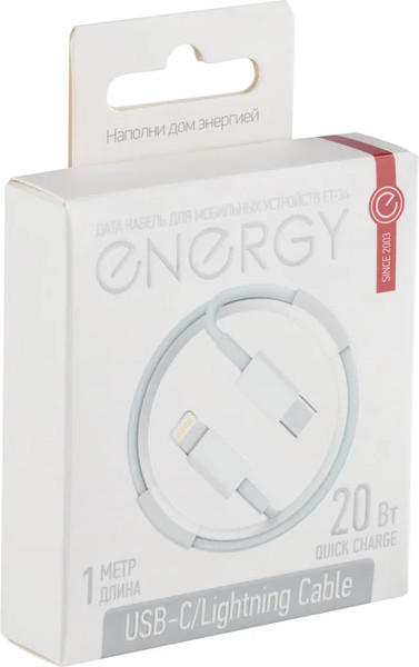 Изображение товара Кабель Energy ET-34 USB-С/Lightning / 108051 (белый)