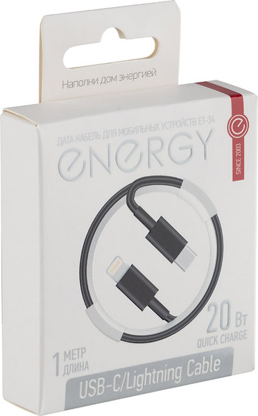 Изображение товара Кабель Energy ET-34 USB-С/Lightning / 108052 (черный)