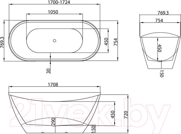 Изображение товара Ванна акриловая Grossman GR-2104M Galaxy 170x75
