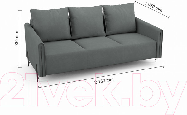 Изображение товара Диван Mio Tesoro Aspen НПБ  (Velutto 32 темно-серый)