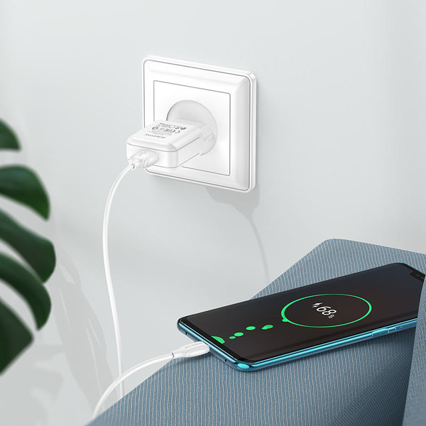 Изображение товара Зарядное устройство сетевое Borofone BA64A + кабель AM-Type-C (белый)