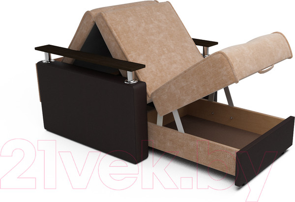 Изображение товара Кресло-кровать Mebel-Ars Шарк (кордрой бежевый/экокожа коричневый)