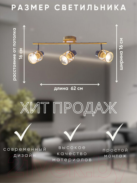 Изображение товара Потолочный светильник Aitin-Pro НПБ 02-3x60-102 / 51988/3 (золото/черный)