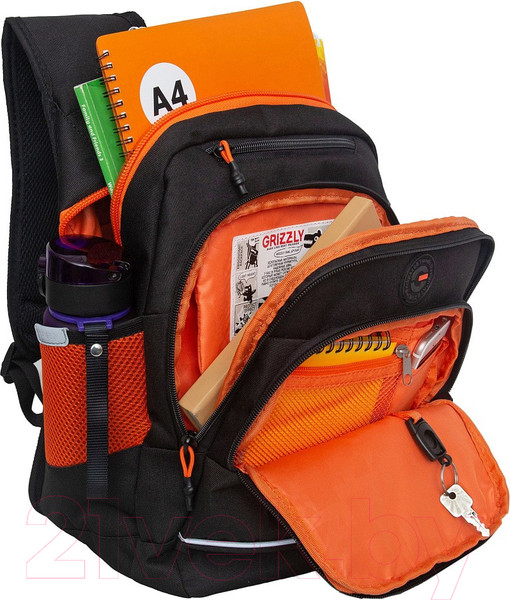 Изображение товара Школьный рюкзак Grizzly RB-450-3 (черный/оранжевый)