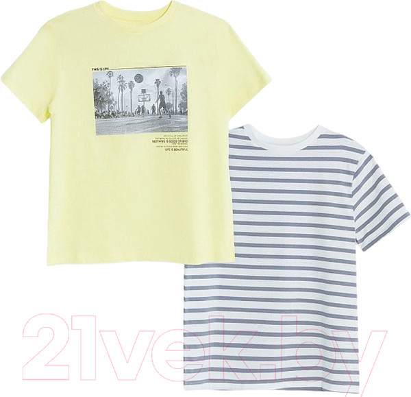 Изображение товара Комплект футболок детских Mark Formelle 113379-2 (р.116-60, лимонад/серая полоска на белом)