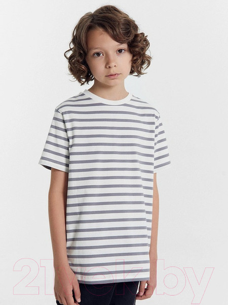 Изображение товара Комплект футболок детских Mark Formelle 113379-2 (р.116-60, лимонад/серая полоска на белом)