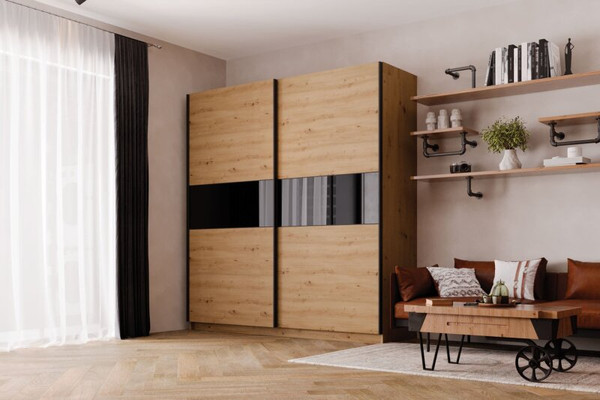 Изображение товара Шкаф-купе Stolline Марвин-3 2-х дверный / 532.05 (дуб дикий/черный глянец/софт тач черный)