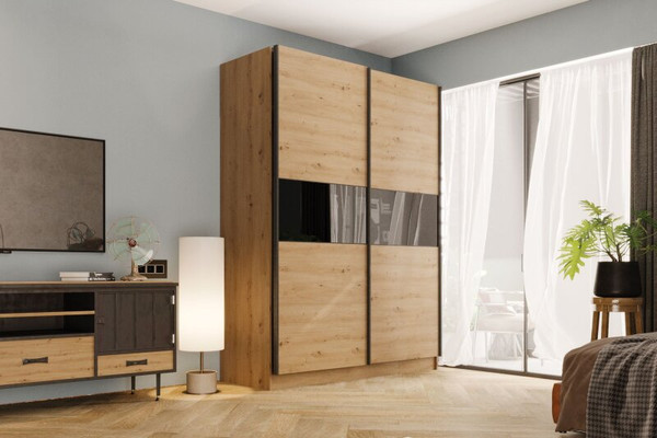 Изображение товара Шкаф-купе Stolline Марвин-3 2-х дверный / 532.06 (дуб дикий/черный глянец/софт тач черный)