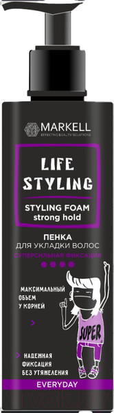 Изображение товара Пенка для укладки волос Markell Professional Суперсильная фиксация (195мл)