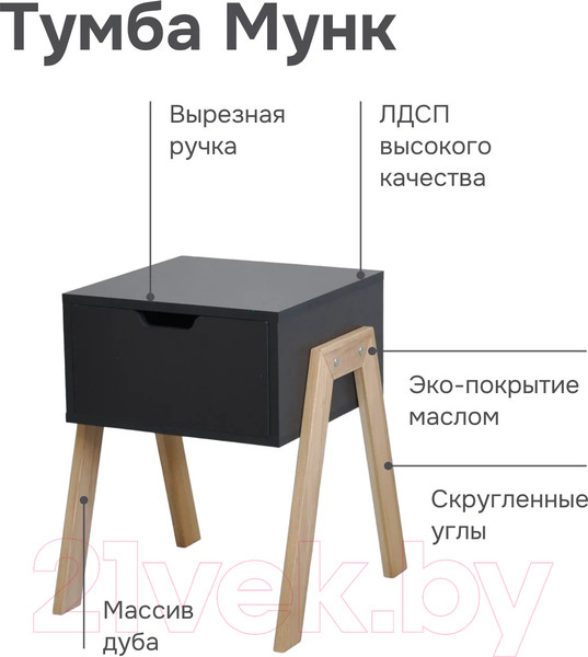 Изображение товара Прикроватная тумба Dipriz Мунк Д.1331.2 (антрацит/дуб масло)