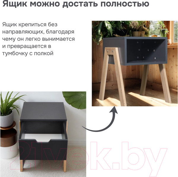 Изображение товара Прикроватная тумба Dipriz Мунк Д.1331.2 (антрацит/дуб масло)