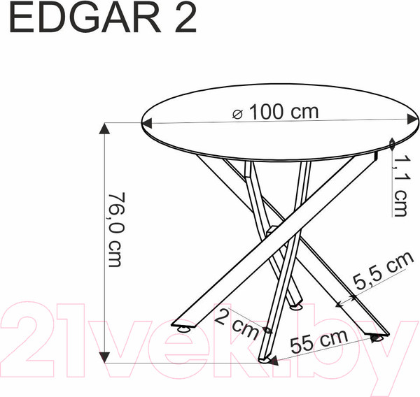 Изображение товара Обеденный стол Halmar Edgar 2 / V-CH-EDGAR_2-ST (белый мрамор/черный)