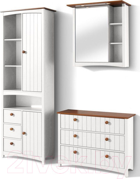 Изображение товара Шкаф с зеркалом для ванной Dipriz Paula Д.73045.1 (белый воск/черри)