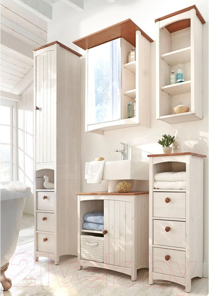 Изображение товара Шкаф с зеркалом для ванной Dipriz Paula Д.73045.1 (белый воск/черри)