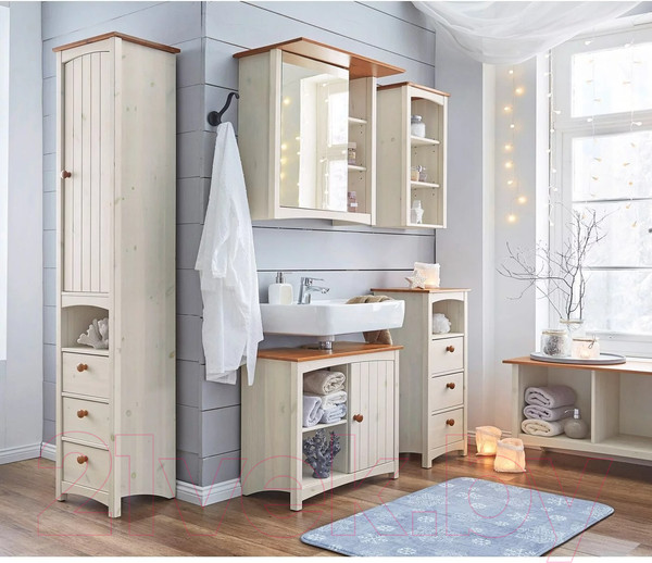 Изображение товара Шкаф с зеркалом для ванной Dipriz Paula Д.73045.1 (белый воск/черри)