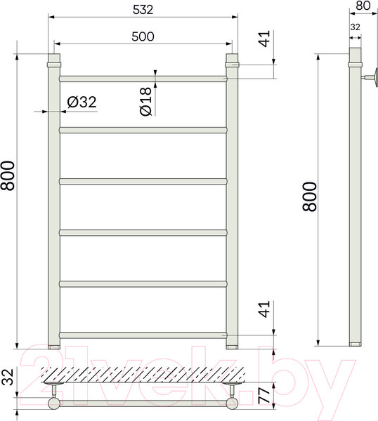 Изображение товара Полотенцесушитель водяной Indigo Line 80x50 / LLW80-50 (с боковым подключением)