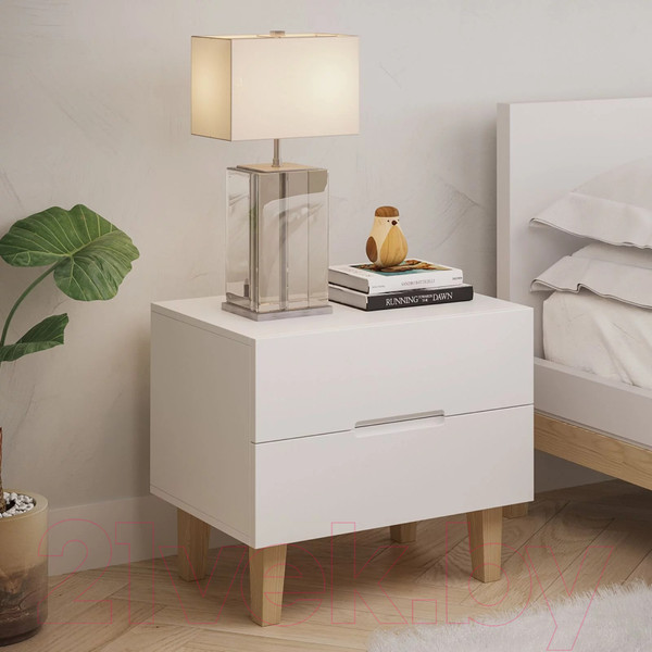 Изображение товара Прикроватная тумба Dipriz Чек 2 ящика / Д.2338.1 (береза/белый/лак)
