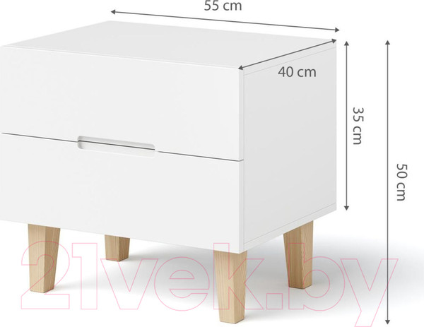 Изображение товара Прикроватная тумба Dipriz Чек 2 ящика / Д.2338.1 (береза/белый/лак)