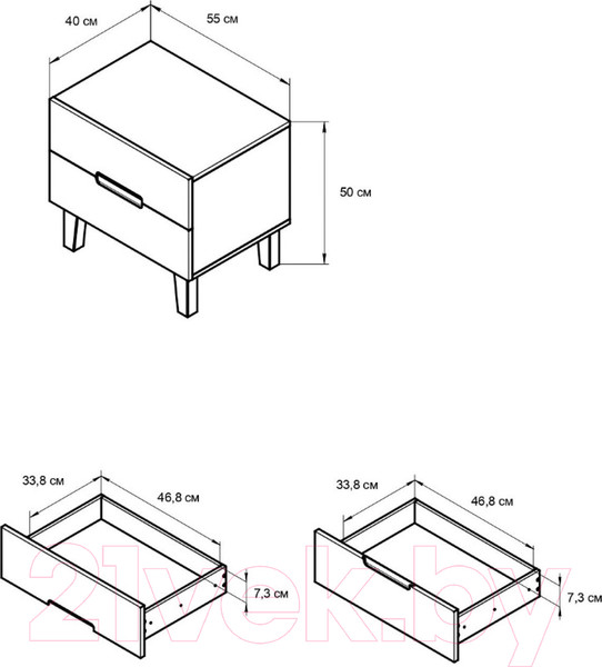 Изображение товара Прикроватная тумба Dipriz Чек 2 ящика / Д.2338.1 (береза/белый/лак)