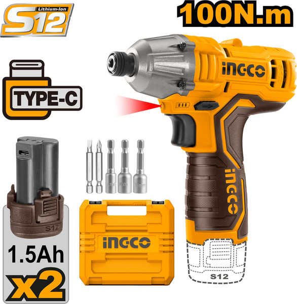 Изображение товара Аккумуляторный шуруповерт INGCO Ударный CIRLI12015