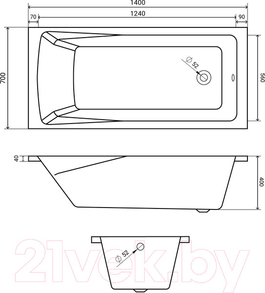 Изображение товара Ванна акриловая Lauter Aurora 140x70 / 21010040 (с ножками)