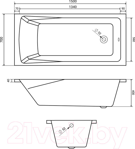 Изображение товара Ванна акриловая Lauter Aurora 150x70 / 21010050 (с ножками)
