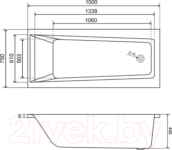 Изображение товара Ванна акриловая Lauter Versailles 150x75 / 21070050 (с ножками)