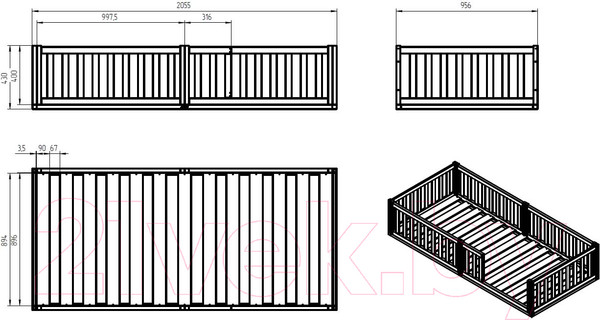 Изображение товара Кровать-тахта Dipriz Афина 90x200 / Д.80029.1 (белый воск укрывистый)