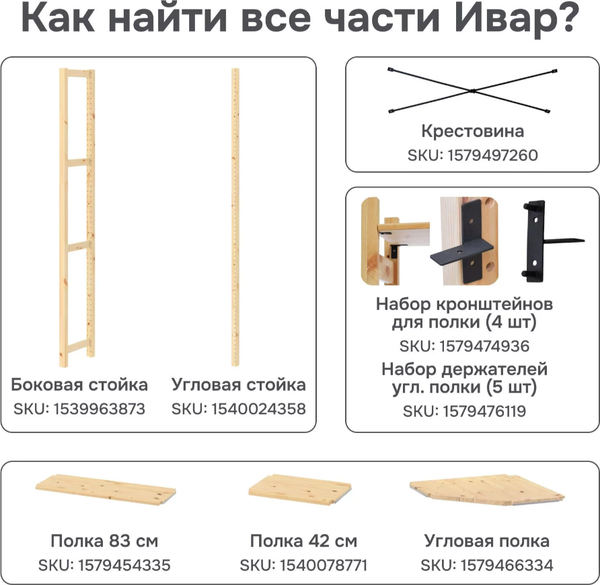 Изображение товара Полка вкладная Dipriz Ивар / Д.7594 (сосна, без отделки)