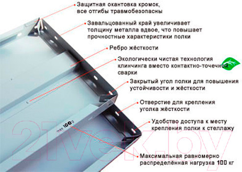 Изображение товара Полка для металлического стеллажа Metall Zavod СТФЛ 100x40 / 20000123047