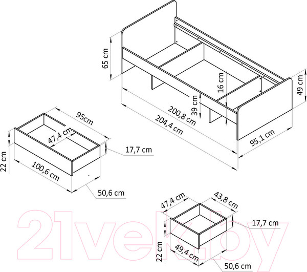 Изображение товара Односпальная кровать Dipriz Boro 90x200 / Д.80070.1 (белый)