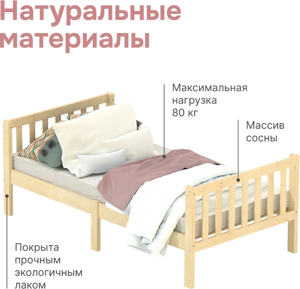 Изображение товара Односпальная кровать детская Dipriz Фиона Д.7551.2 (сосна, лак)