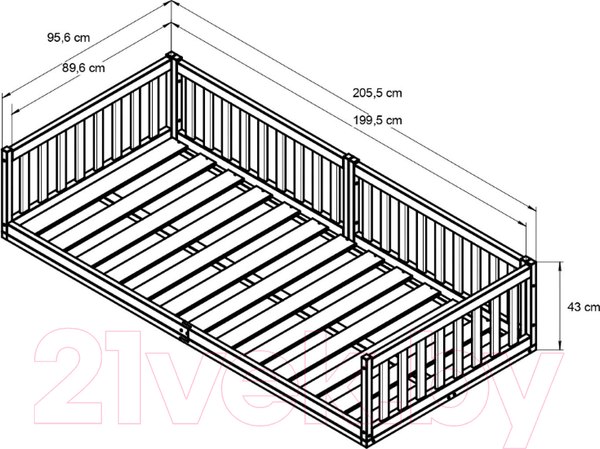 Изображение товара Односпальная кровать детская Dipriz Bufalina 90x200 / Д.80050.2 (прозрачный лак)