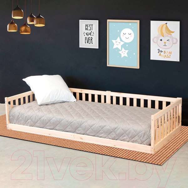 Изображение товара Односпальная кровать детская Dipriz Bufalina 90x200 / Д.80050.2 (прозрачный лак)