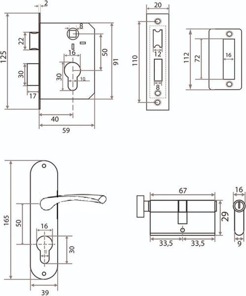 Изображение товара Замок врезной Vrata 50/76-ЦМВ70 цилиндровый с защелкой (золото)