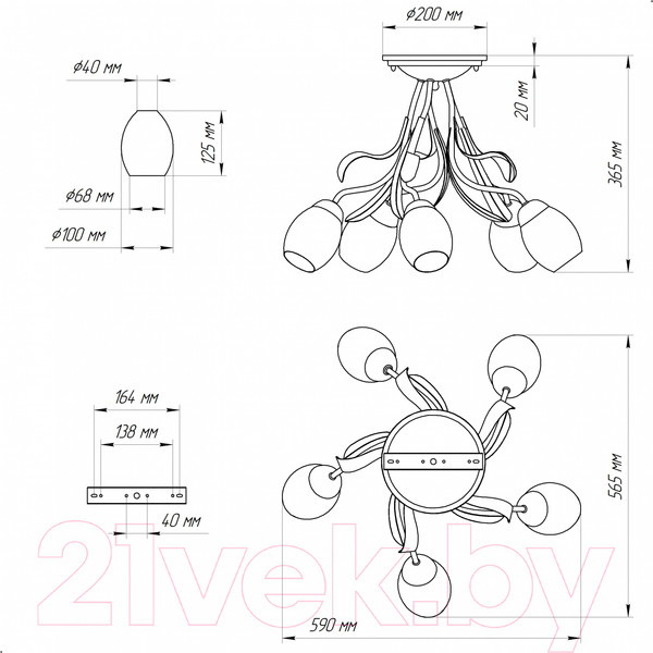 Изображение товара Люстра Элетех Лилия НПБ 01-5x60-107 Е27 / 1005405405 (151 белый/золотой)