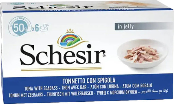 Изображение товара Влажный корм для кошек Schesir с тунцом и окунем (6x50г)